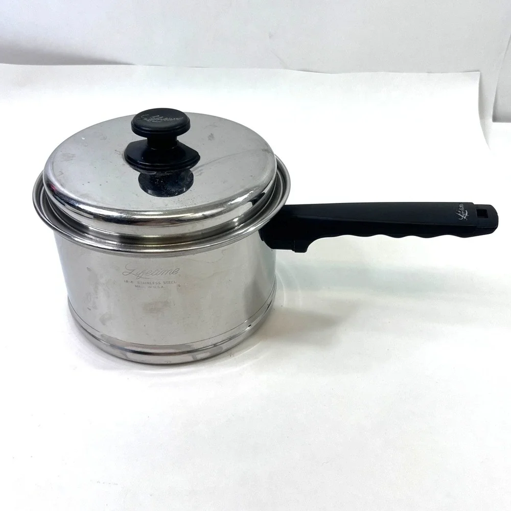 Lifetime 18-8 Stainless Steel 3 Qt Saucepan with Lid Wood Handle USA 7.5x4